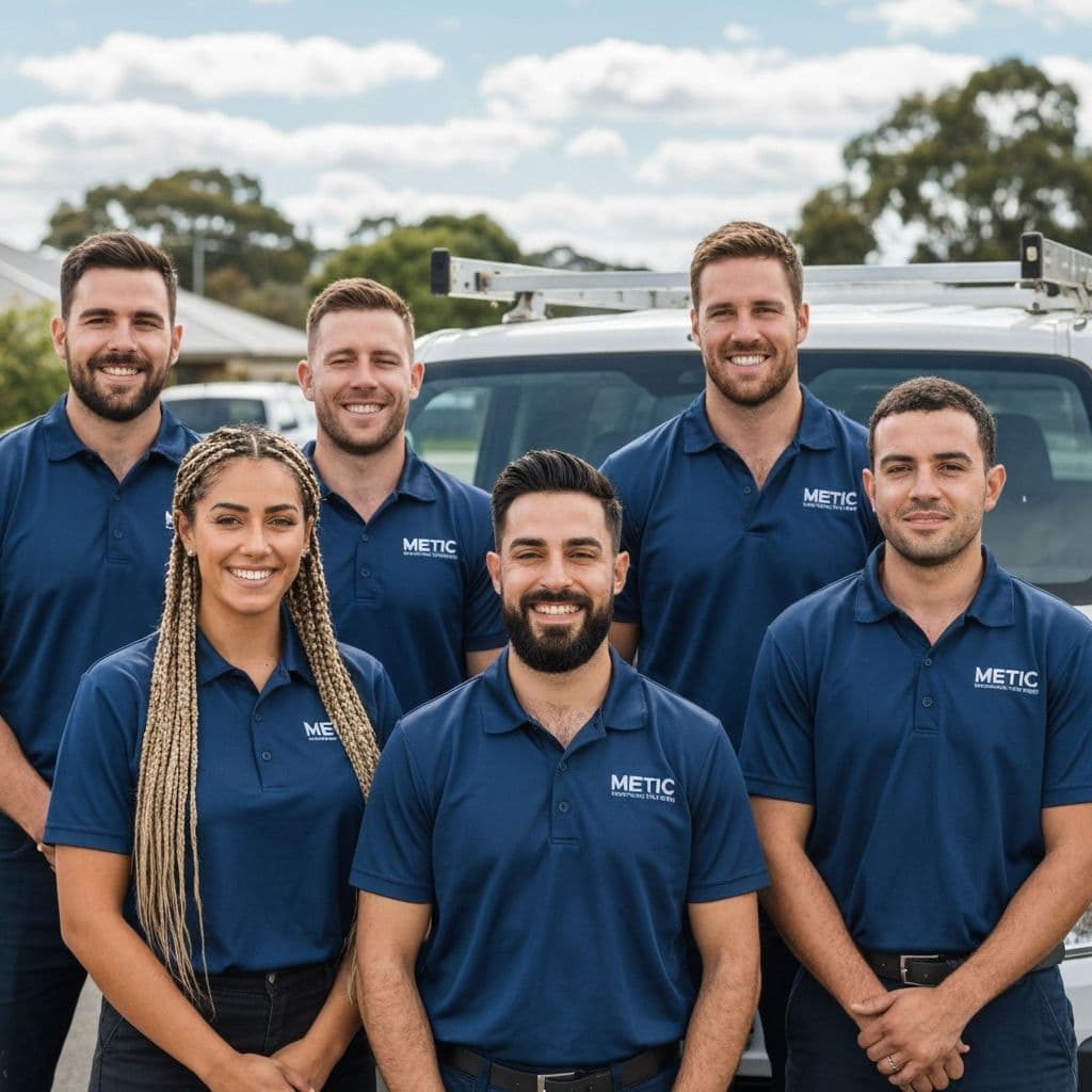 Metic team standing in front of company fleet